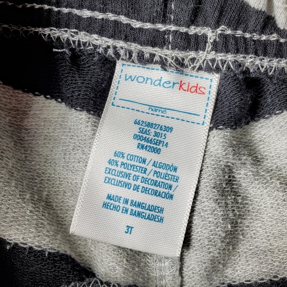 Wonderkids Charcoal and Light Gray Striped Casual Toddler Boy Shorts Size 3T - Picture 3 of 8